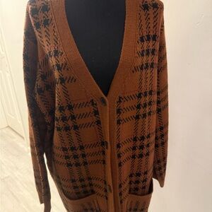 BloomChic Rust and Black Plaid Cardigan
